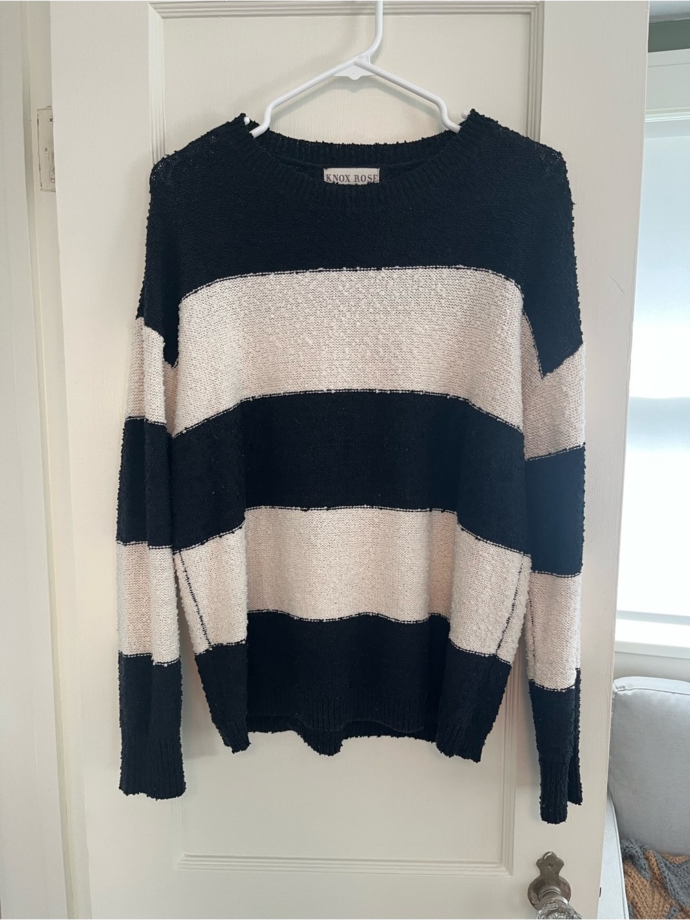 Knox Rose Black and Cream Wide-Stripe Crewneck Sweater
